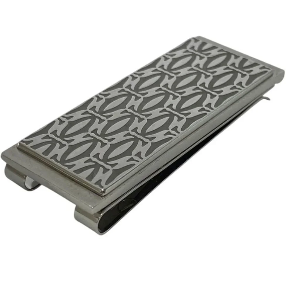 Cartier C De Decor Money Clip Accessory Logo Pattern Metal Silver
